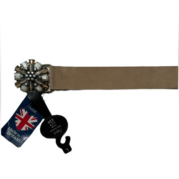 Next Leather Belt Made In Britain Tan Floral Gemstone Buckle New Sz Large Eur 4 main image 4